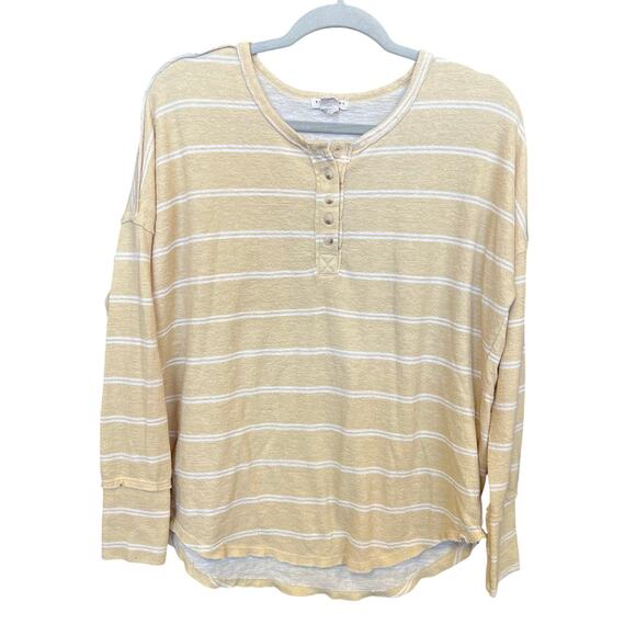 Billabong Cozy Yellow + White Striped Henley Top Large - Picture 1 of 3